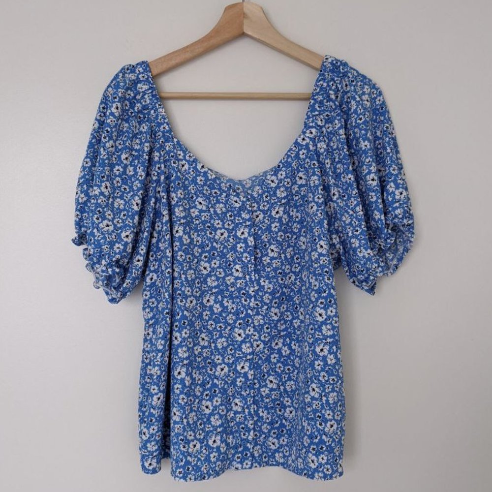 Mango floral print puff sleeve blouse size 10